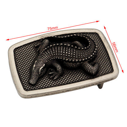 QHA Antique Silver Crocodile Belt Buckle, Textured Alligator - QHA UK