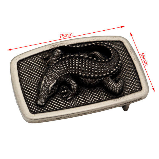 QHA Antique Silver Crocodile Belt Buckle, Textured Alligator - QHA UK