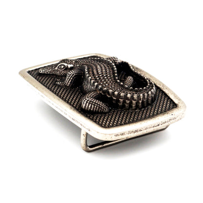 QHA Antique Silver Crocodile Belt Buckle, Textured Alligator - QHA UK