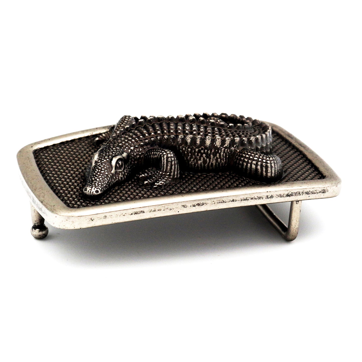 QHA Antique Silver Crocodile Belt Buckle, Textured Alligator - QHA UK