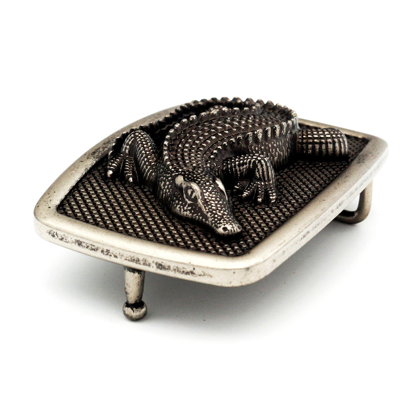 QHA Antique Silver Crocodile Belt Buckle, Textured Alligator - QHA UK