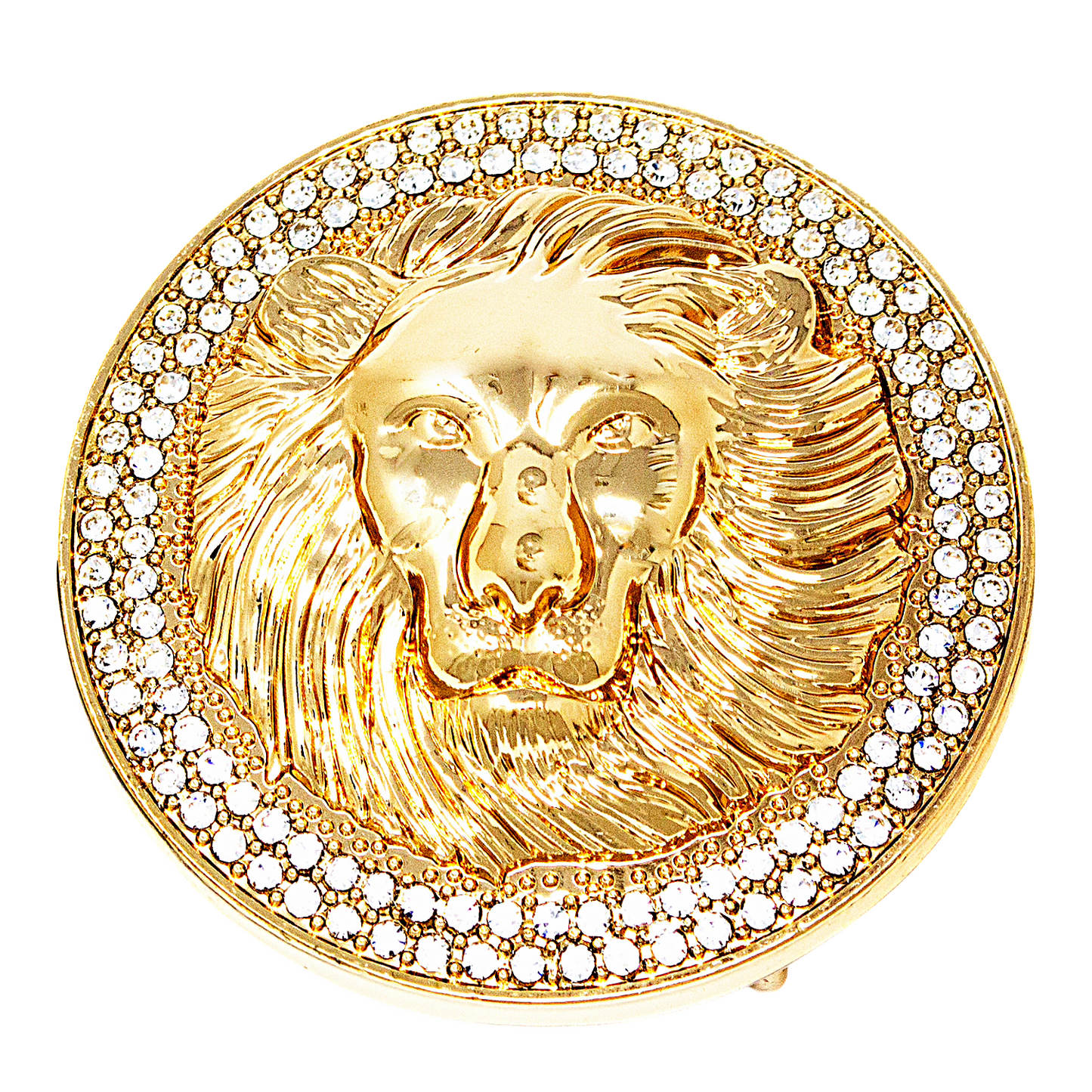 QHA Unisex Gold Lion Head Round Belt Buckle with Crystal B15 - QHA UK