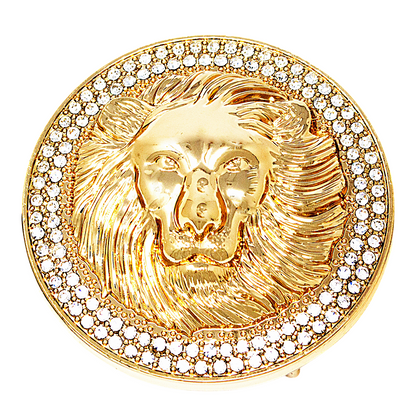 QHA Unisex Gold Lion Head Round Belt Buckle with Crystal B15 - QHA UK