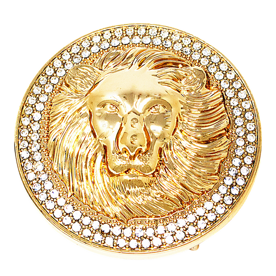 QHA Unisex Gold Lion Head Round Belt Buckle with Crystal B15 - QHA UK