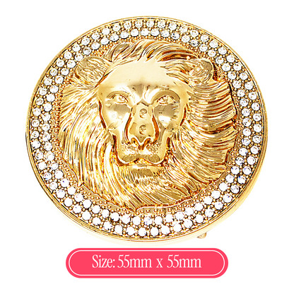 QHA Unisex Gold Lion Head Round Belt Buckle with Crystal B15 - QHA UK
