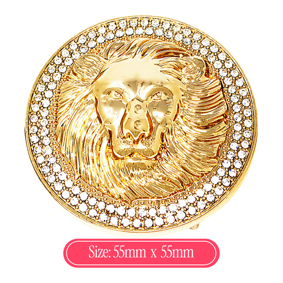 QHA Unisex Gold Lion Head Round Belt Buckle with Crystal B15 - QHA UK