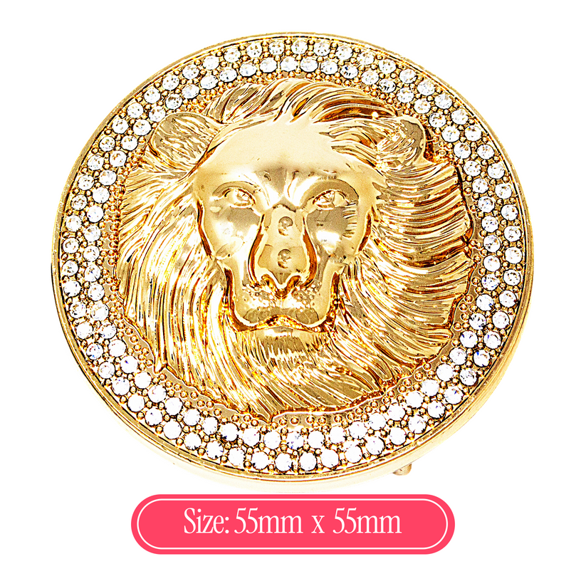 QHA Unisex Gold Lion Head Round Belt Buckle with Crystal B15 - QHA UK