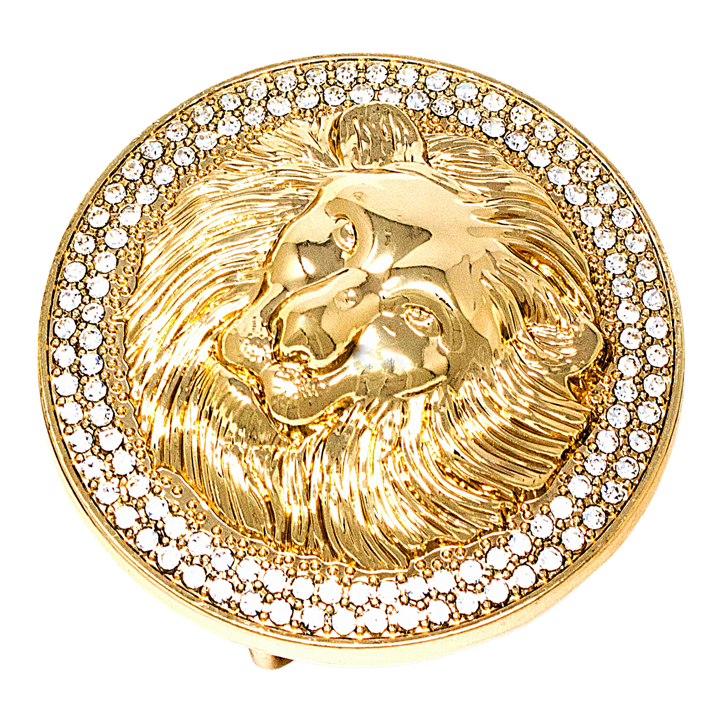 QHA Unisex Gold Lion Head Round Belt Buckle with Crystal B15 - QHA UK