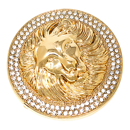 QHA Unisex Gold Lion Head Round Belt Buckle with Crystal B15 - QHA UK