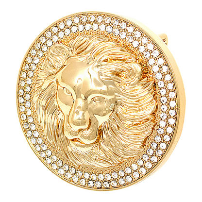 QHA Unisex Gold Lion Head Round Belt Buckle with Crystal B15 - QHA UK
