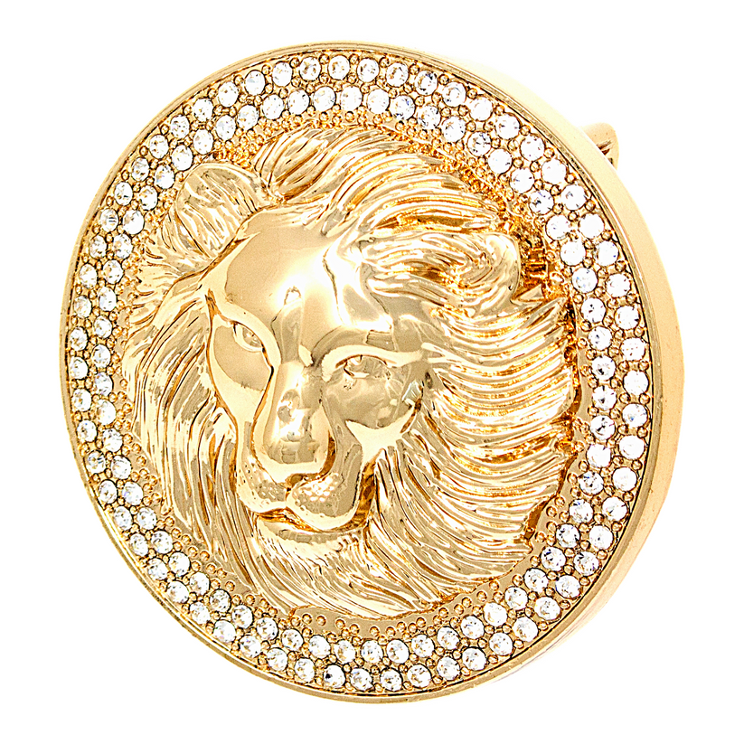 QHA Unisex Gold Lion Head Round Belt Buckle with Crystal B15 - QHA UK