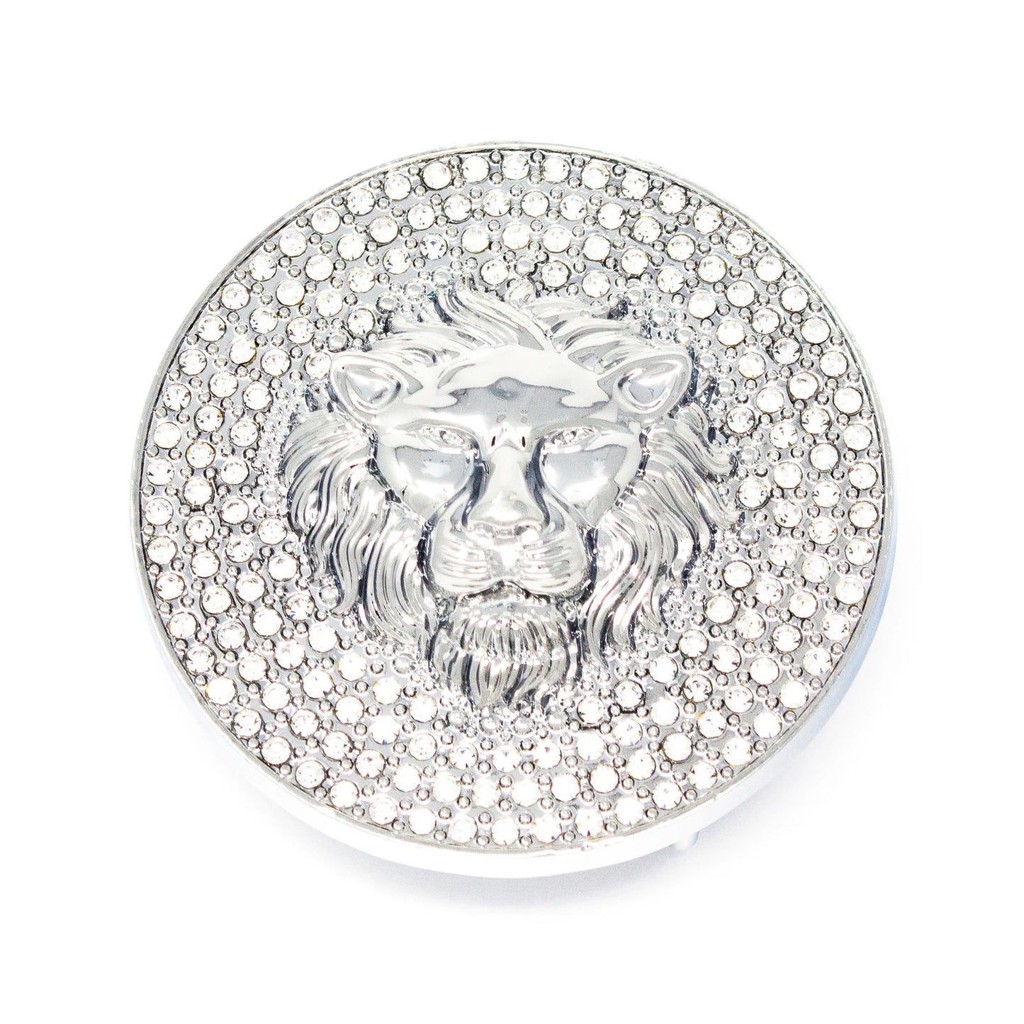 QHA Silver Lion Head Round Belt Buckle, Full Crystal Background - QHA UK