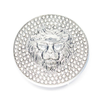 QHA Silver Lion Head Round Belt Buckle, Full Crystal Background - QHA UK