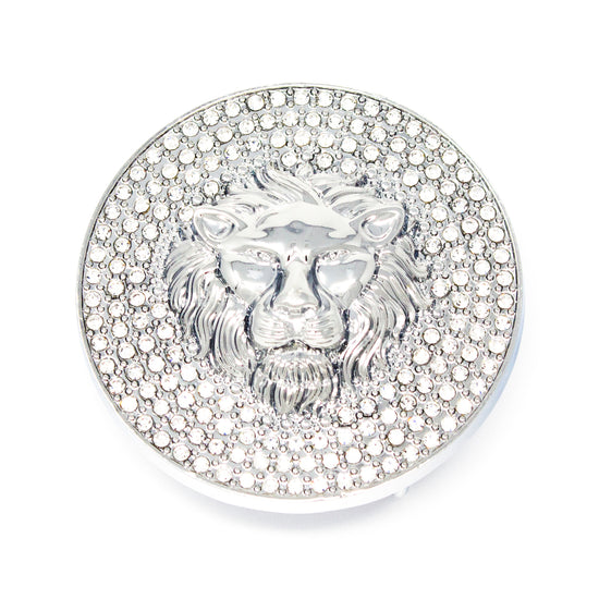 QHA Silver Lion Head Round Belt Buckle, Full Crystal Background - QHA UK