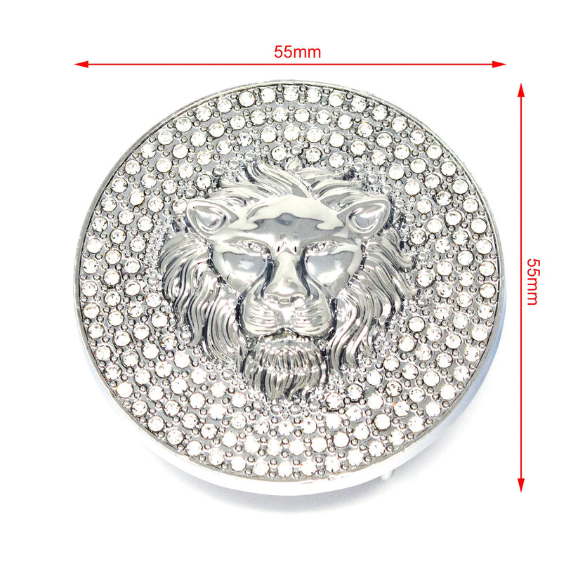 QHA Silver Lion Head Round Belt Buckle, Full Crystal Background - Buckle Detail - QHA UK