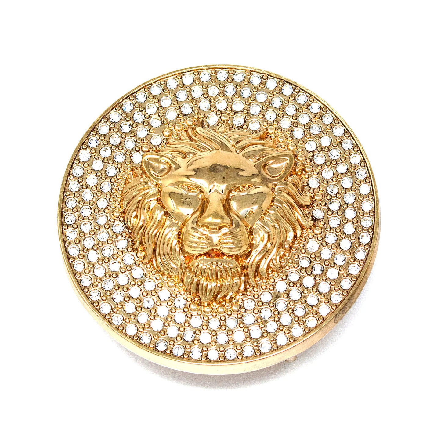 QHA Gold Lion Head Round Belt Buckle, Full Crystal Background - QHA UK