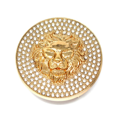 QHA Gold Lion Head Round Belt Buckle, Full Crystal Background - QHA UK