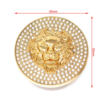 QHA Gold Lion Head Round Belt Buckle, Full Crystal Background - Buckle Detail - QHA UK