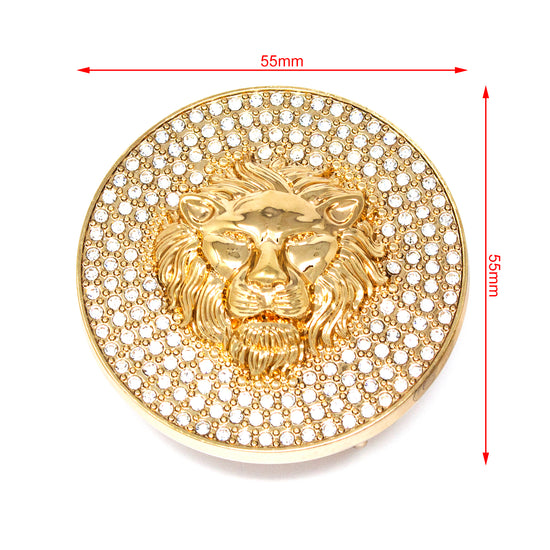 QHA Gold Lion Head Round Belt Buckle, Full Crystal Background - Buckle Detail - QHA UK