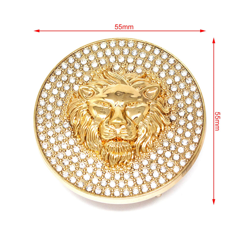 QHA Gold Lion Head Round Belt Buckle, Full Crystal Background - Buckle Detail - QHA UK