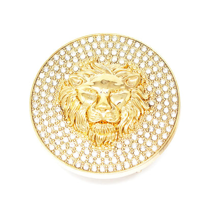 QHA Gold Lion Head Round Belt Buckle, Full Crystal Background - Buckle Detail - QHA UK