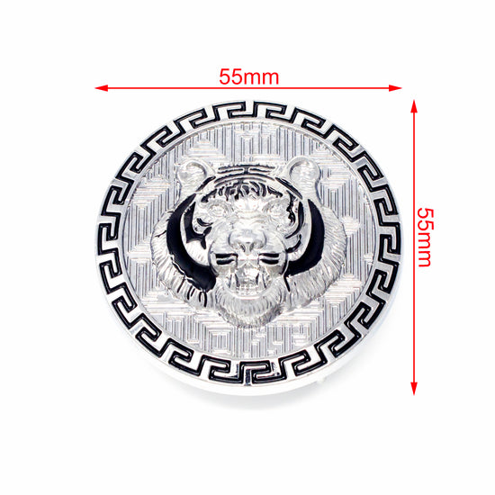 QHA Silver Tiger Head Round Belt Buckle, Black Greek Key Border - Buckle Detail - QHA UK