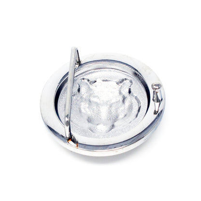 QHA Silver Tiger Head Round Belt Buckle, Black Greek Key Border - Buckle Detail - QHA UK