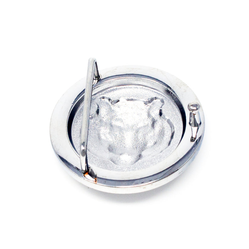 QHA Silver Tiger Head Round Belt Buckle, Black Greek Key Border - Buckle Detail - QHA UK