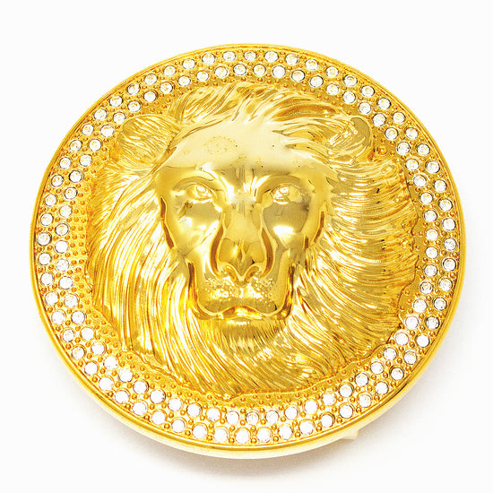 QHA Unisex Gold Lion Head Round Belt Buckle with Crystal B22 - QHA UK
