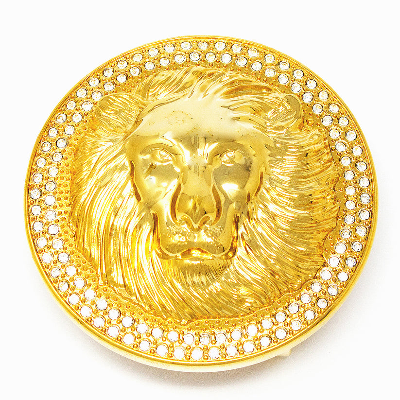 QHA Unisex Gold Lion Head Round Belt Buckle with Crystal B22 - QHA UK