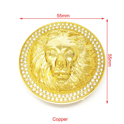 QHA Unisex Gold Lion Head Round Belt Buckle with Crystal B22 - Buckle Detail - QHA UK