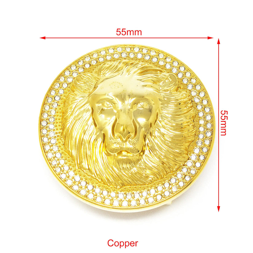 QHA Unisex Gold Lion Head Round Belt Buckle with Crystal B22 - Buckle Detail - QHA UK
