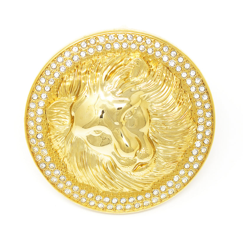 QHA Unisex Gold Lion Head Round Belt Buckle with Crystal B22 - Buckle Detail - QHA UK