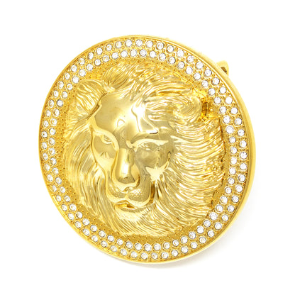 QHA Unisex Gold Lion Head Round Belt Buckle with Crystal B22 - Buckle Detail - QHA UK