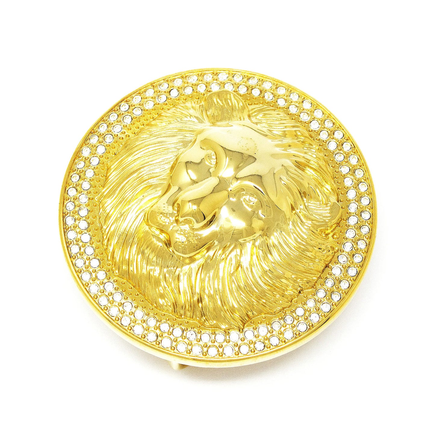QHA Unisex Gold Lion Head Round Belt Buckle with Crystal B22 - Buckle Detail - QHA UK