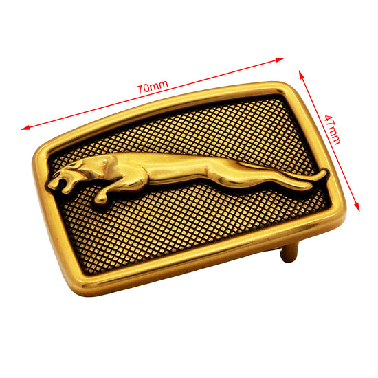 QHA Mens Gold Leopard Head Belt Buckle, Greek Key Border Fits - Buckle Detail - QHA UK