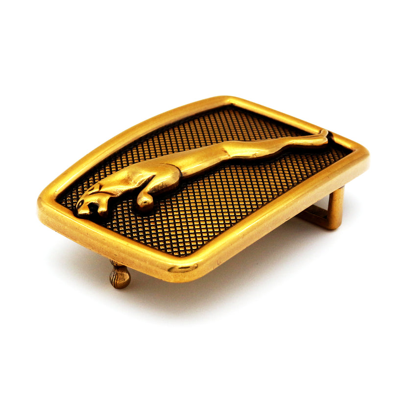 QHA Mens Gold Leopard Head Belt Buckle, Greek Key Border Fits - Buckle Detail - QHA UK