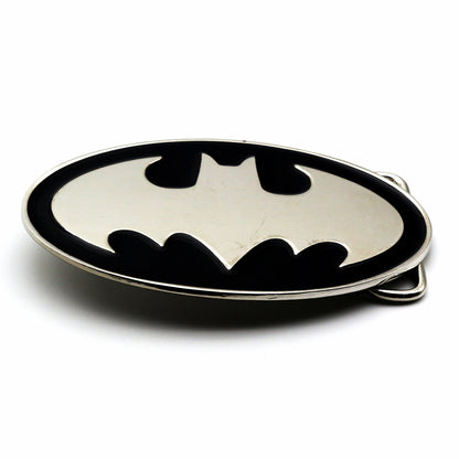 QHA Mens Silver Bat Symbol Oval Belt Buckle, Fits 38mm Snap-On - Buckle Detail - QHA UK