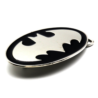QHA Mens Silver Bat Symbol Oval Belt Buckle, Fits 38mm Snap-On - Buckle Detail - QHA UK