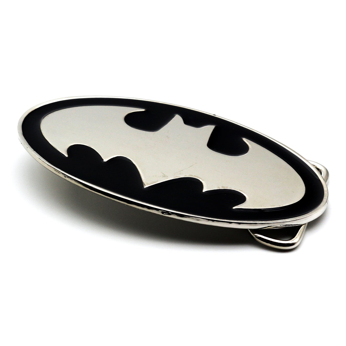 QHA Mens Silver Bat Symbol Oval Belt Buckle, Fits 38mm Snap-On - Buckle Detail - QHA UK