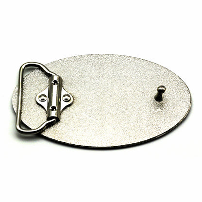 QHA Mens Silver Bat Symbol Oval Belt Buckle, Fits 38mm Snap-On - Buckle Detail - QHA UK