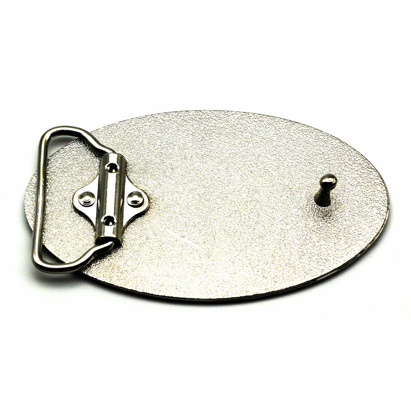 QHA Mens Silver Bat Symbol Oval Belt Buckle, Fits 38mm Snap-On - Buckle Detail - QHA UK
