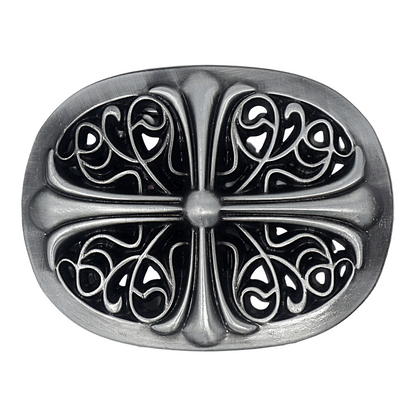 QHA Mens Antique Gothic Designer Cross Oval Belt Buckle, Fits - QHA UK