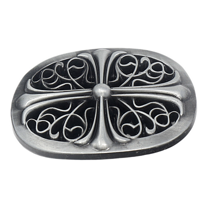 QHA Mens Antique Gothic Designer Cross Oval Belt Buckle, Fits - Buckle Detail - QHA UK