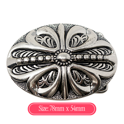 QHA Mens Antique Silver Western Floral Cross Belt Buckle Fits - Buckle Detail - QHA UK