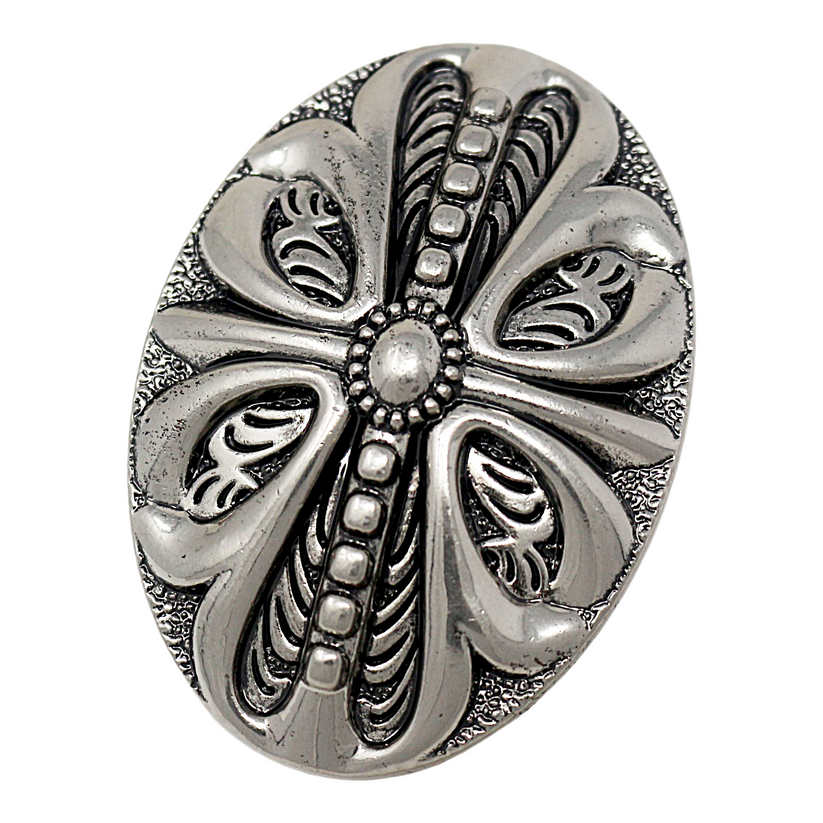 QHA Mens Antique Silver Western Floral Cross Belt Buckle Fits - Buckle Detail - QHA UK