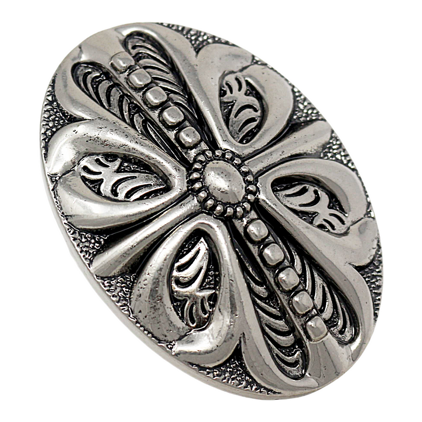 QHA Mens Antique Silver Western Floral Cross Belt Buckle Fits - Buckle Detail - QHA UK