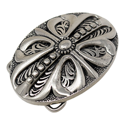 QHA Mens Antique Silver Western Floral Cross Belt Buckle Fits - Buckle Detail - QHA UK