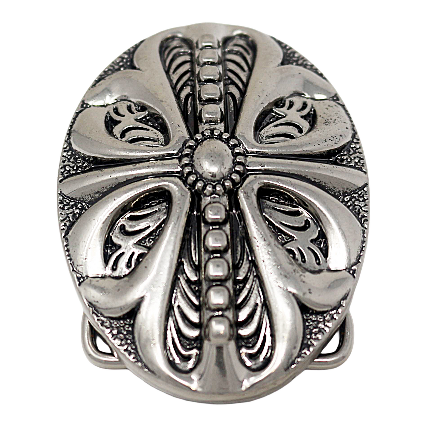 QHA Mens Antique Silver Western Floral Cross Belt Buckle Fits - Buckle Detail - QHA UK
