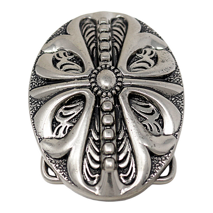 QHA Mens Antique Silver Western Floral Cross Belt Buckle Fits - Buckle Detail - QHA UK
